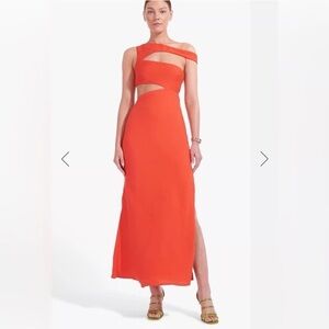 STAUD Prismatic Orange Midi Dress Size 0 B594